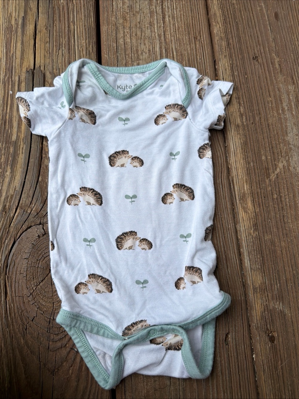 Kyte Baby 0-3M Hedgehog Bamboo Bodysuit Short Sleeve White Green Infant